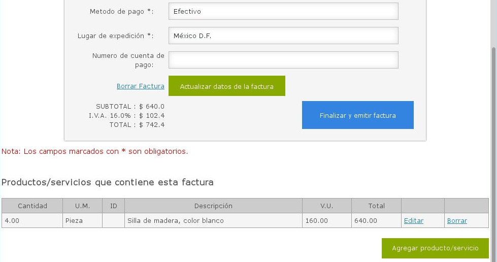 Finalizar y emitir factura